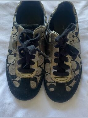 Coach Women’s Joss Black and Gold Signature Logo Lace-Up Sneakers